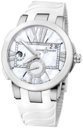 Ulysse Nardin Executive Dual Time Mother of Pearl Diamond Dial Stainless Steel White Rubber Ladies Watch 243-10-3-391