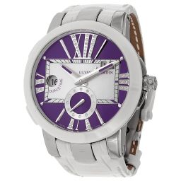 Ulysse Nardin Executive Dual Time Purple Dial Diamond White Leather Ladies Watch 243-10-30-07