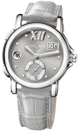 Ulysse Nardin GMT Big Date Grey Dial Stainless Steel Grey Leather Ladies Watch 243-22-30-02