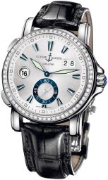 Ulysse Nardin GMT Big Date Silver Dial Stainless Steel Black Leather Men's Watch 243-55B-91