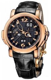 Ulysse Nardin GMT Perpetual Black Dial 18kt Rose Gold Black Leather Men's Watch 326-60-62