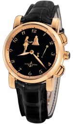 Ulysse Nardin Hour Striker Black Dial 18kt Rose Gold Black Leather Men's Watch 6106-103-E2